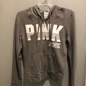 PINK zip-up gray jacket